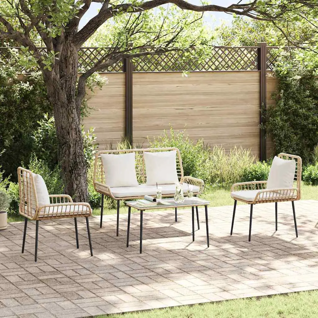 Ensemble de meubles de jardin 4 pcs Noir et Crème polyrotin vidaXL 3379043