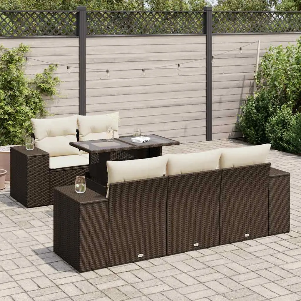 Ensemble de jardin 6 pièces résine tressée avec rangement intégré et table relevable marron – ComfortXL Outdoor Living