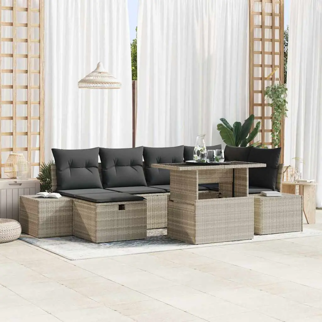 Ensemble de jardin 7 pcs design modulable pour terrasse en poly rotin Gris clair – ComfortXL Outdoor Living