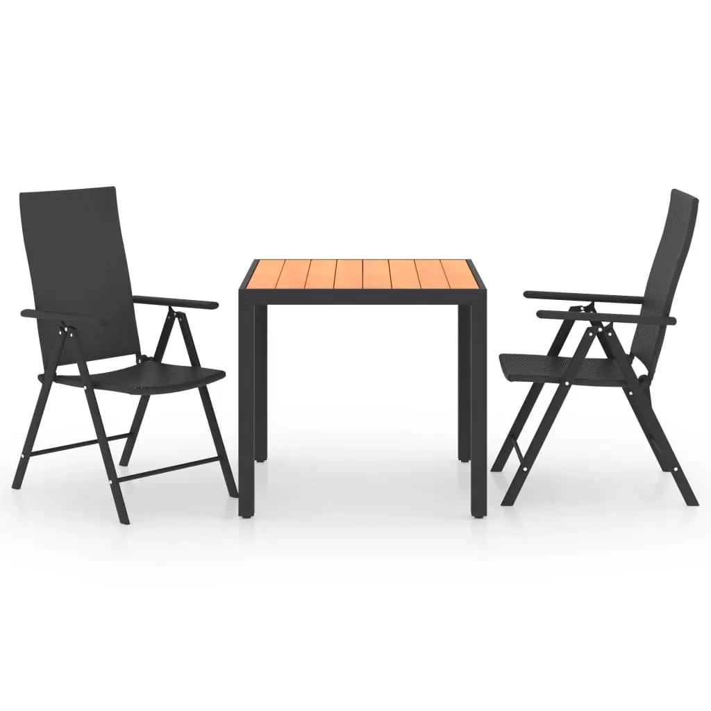 Ensemble de 3 pcs table de jardin avec chaises – mobilier de jardin noir et marron-JU3134
