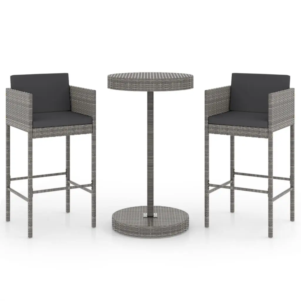 Ensemble de 3 pcs bar de jardin – Mobilier d’extérieur – Mobilier de jardin et coussins Résine tressée Gris-JU1976