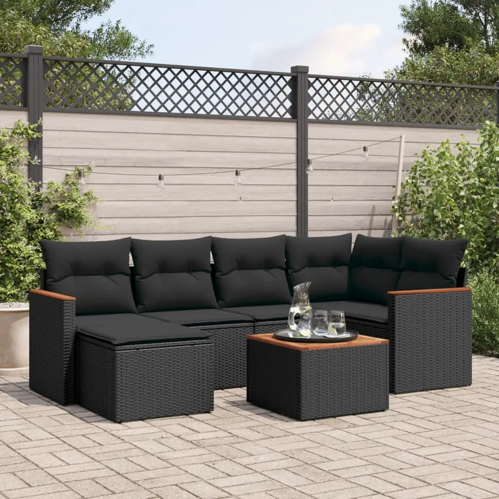 Ensemble de Jardin Modulable 7 Pièces en Résine Tressée avec Table Basse pour Extérieur Noir – ComfortXL Outdoor Living