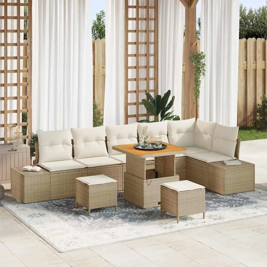 Ensemble de jardin 9 pcs avec canapés et poufs pour 8 personnes Beige – ComfortXL Outdoor Living
