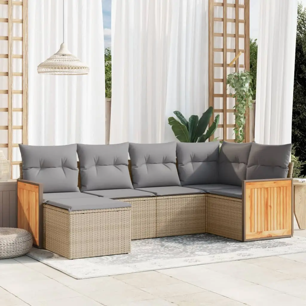 Ensemble d’Extérieur 6 pcs Résine Tressée avec Rangement et Repose-Pied Modulable Beige – ComfortXL Outdoor Living