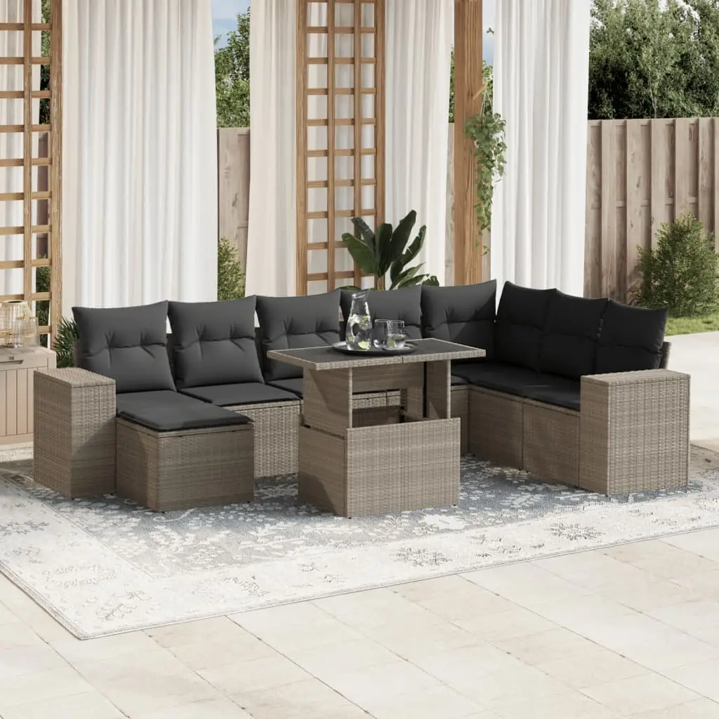 Ensemble de Jardin 9 Pièces Gris Clair Résine Tressée Modulable Table Ajustable – ComfortXL Outdoor Living