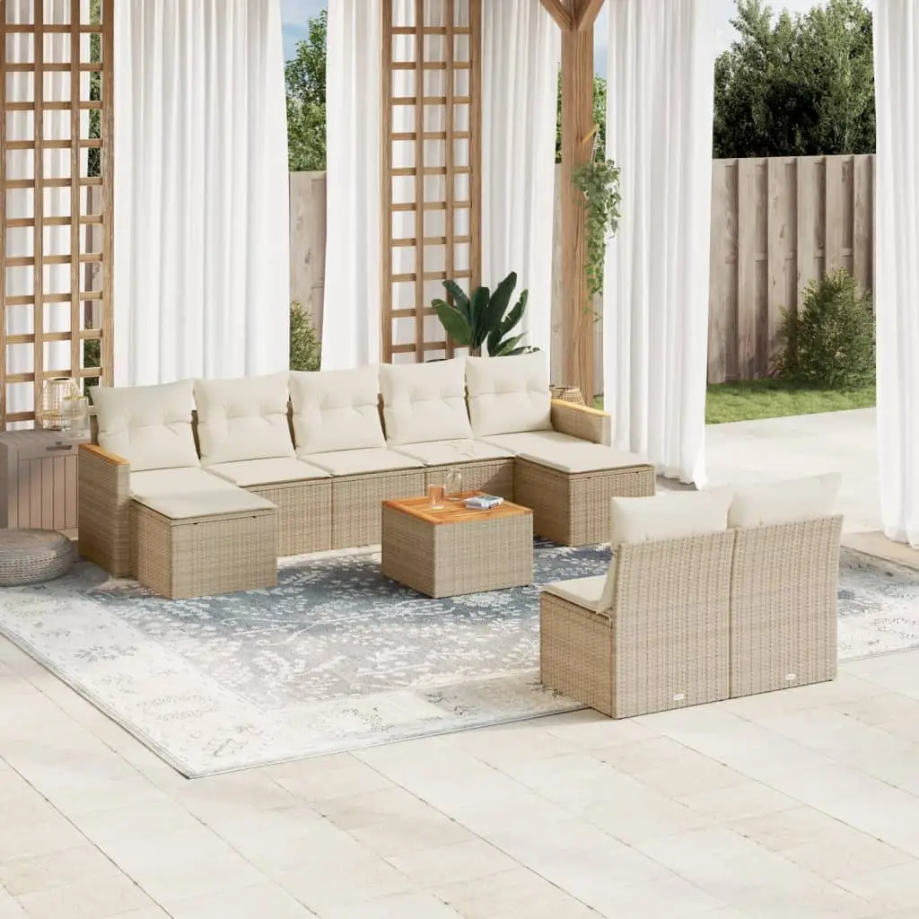 Ensemble Canapé de Jardin 9 Places Résine Tressée avec Rangement Intégré pour Patio Beige – ComfortXL Outdoor Living