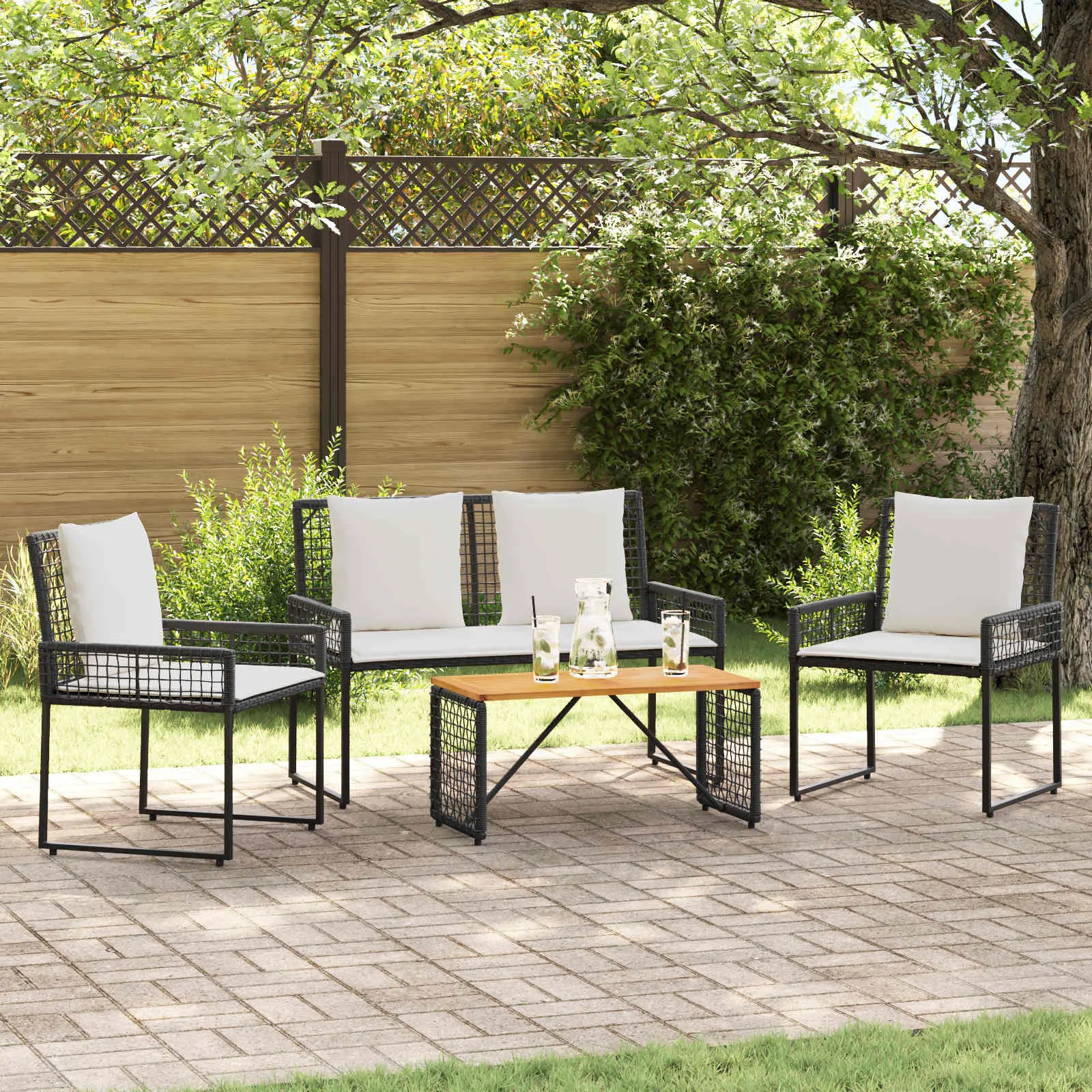 Ensemble de meubles d’extérieur 4 pcs Noir et blanc crème vidaXL 42025166
