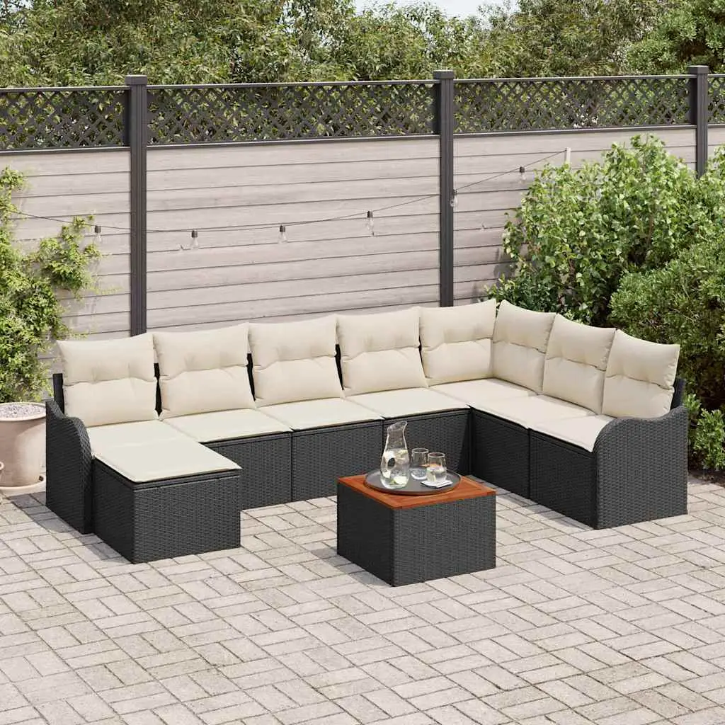 Ensemble de canapé de jardin avec coussin 9 pcs Noir polyrotin vidaXL 3347488