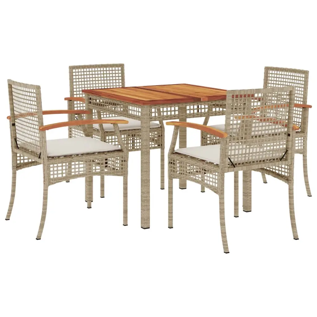 Ensemble de 5 pcs table de jardin et chaises avec coussins – mobilier de jardin Beige poly rotin-JU2709