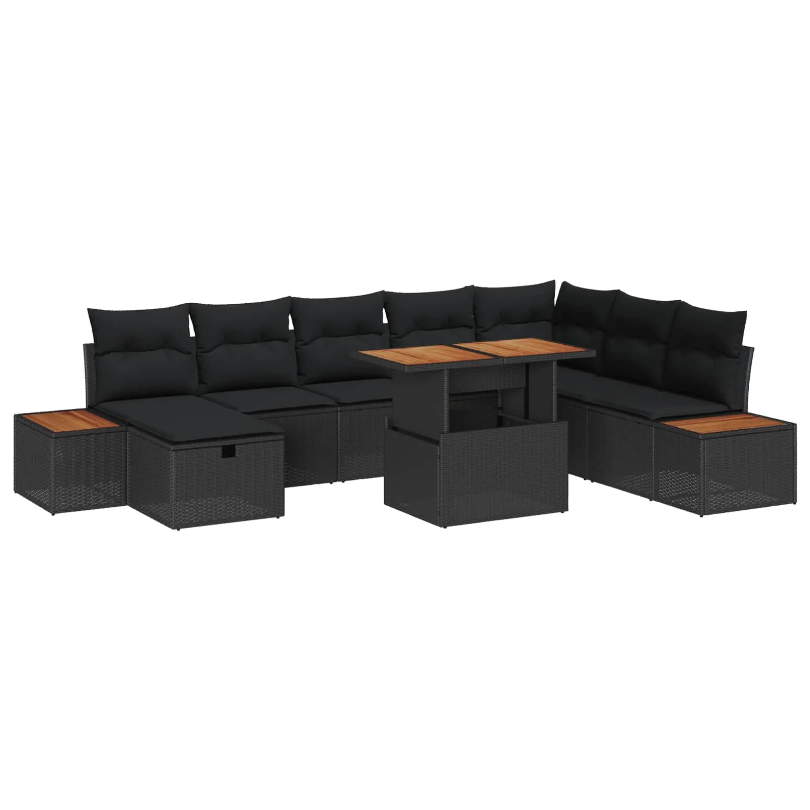 Ensemble de canapé de jardin avec coussin 9 pcs Noir polyrotin vidaXL 3360088