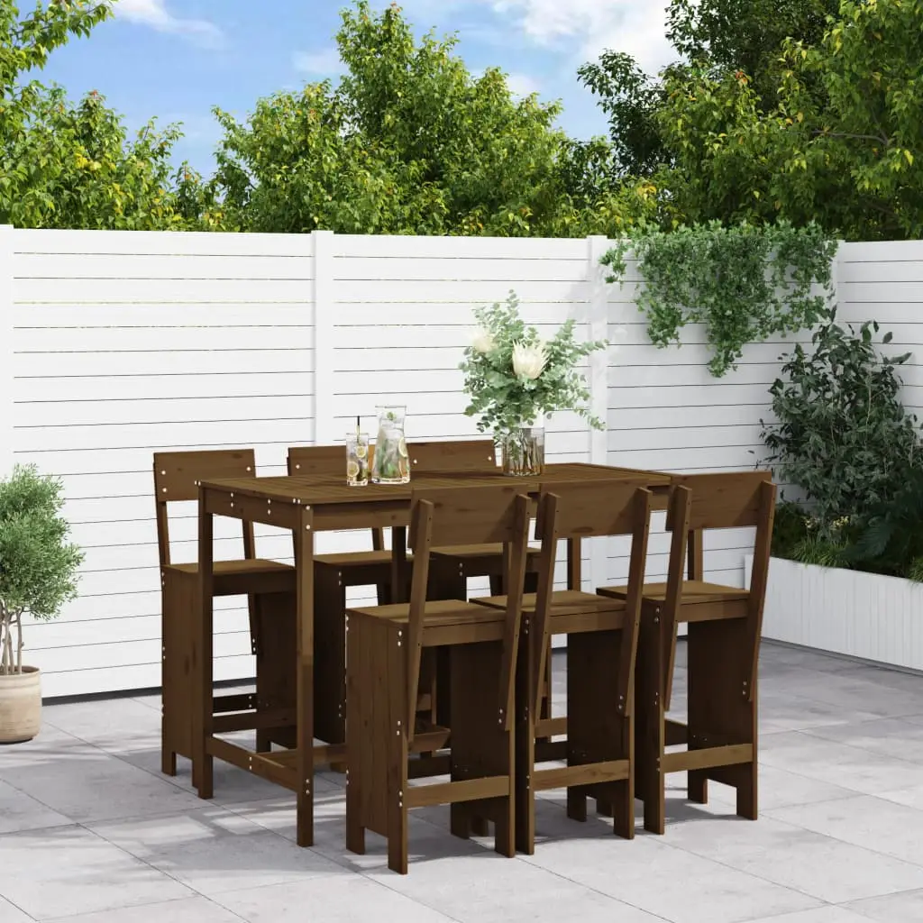 Ensemble de bar de jardin 7 pcs marron miel bois de pin massif vidaXL 3157814