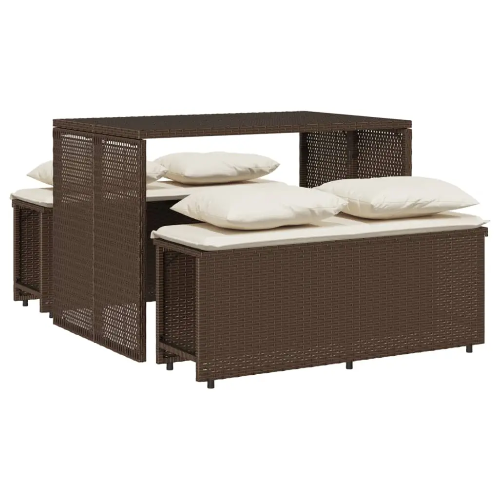 Ensemble de 3 pcs table de jardin avec chaises – mobilier de jardin et coussins marron poly rotin