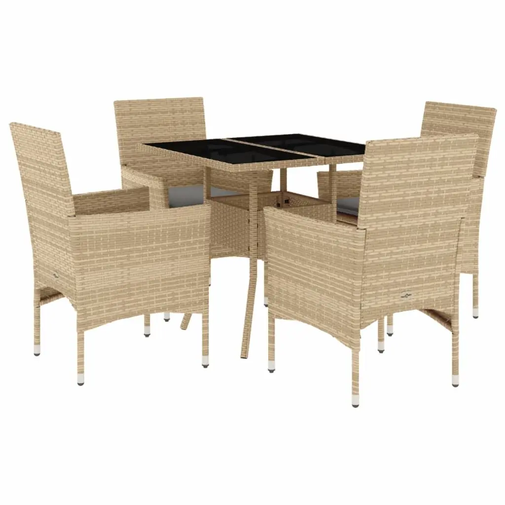 Ensemble de 5 pcs table de jardin et chaises avec coussins – mobilier de jardin beige rotin verre-JU2884