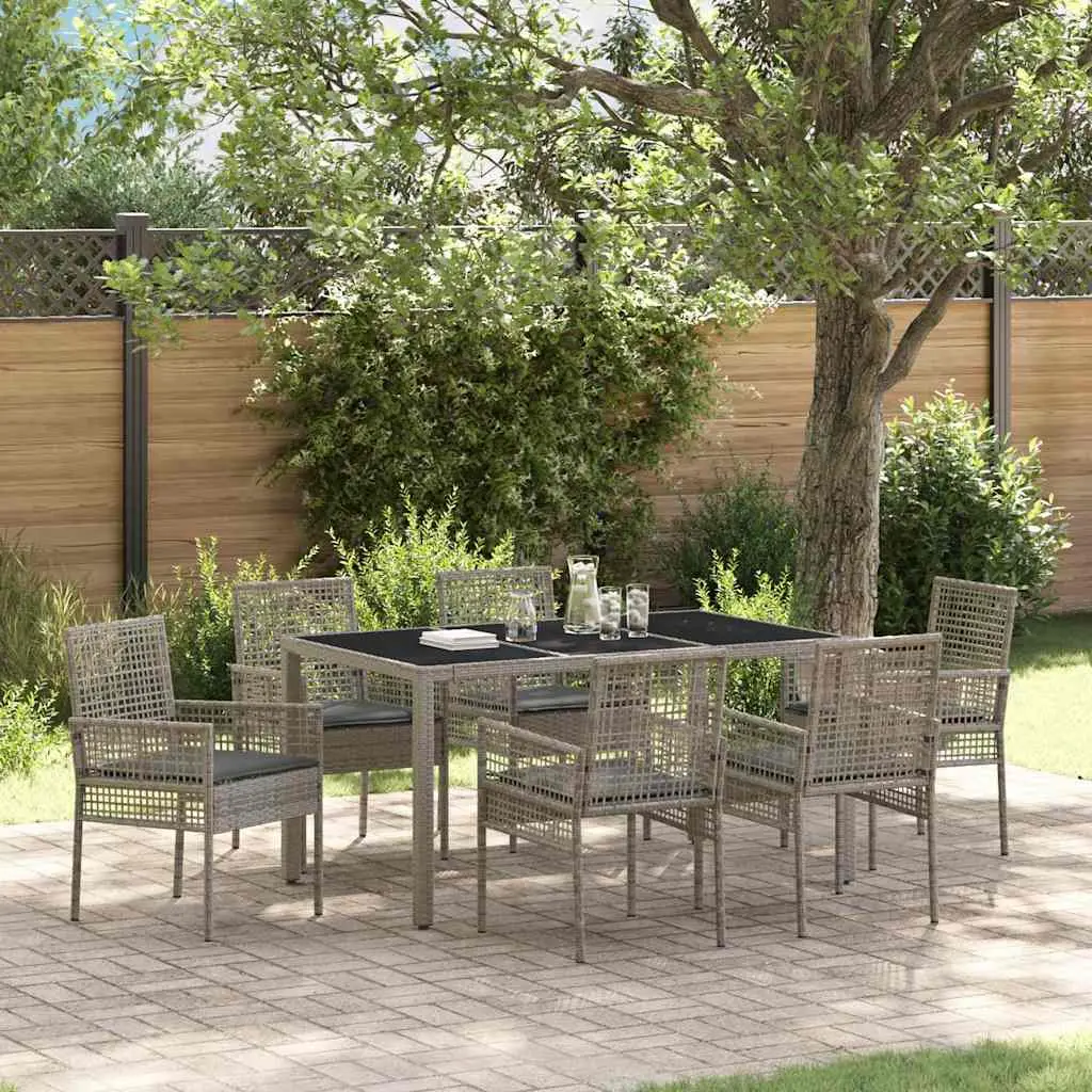 Ensemble de repas extérieur 6 personnes en polyrotin gris avec grande table en verre – ComfortXL Outdoor Living