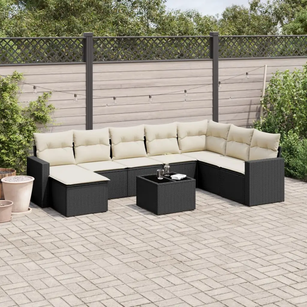 Ensemble de jardin 8 places modulable en poly rotin avec table et pouf pour extérieur Noir – ComfortXL Outdoor Living