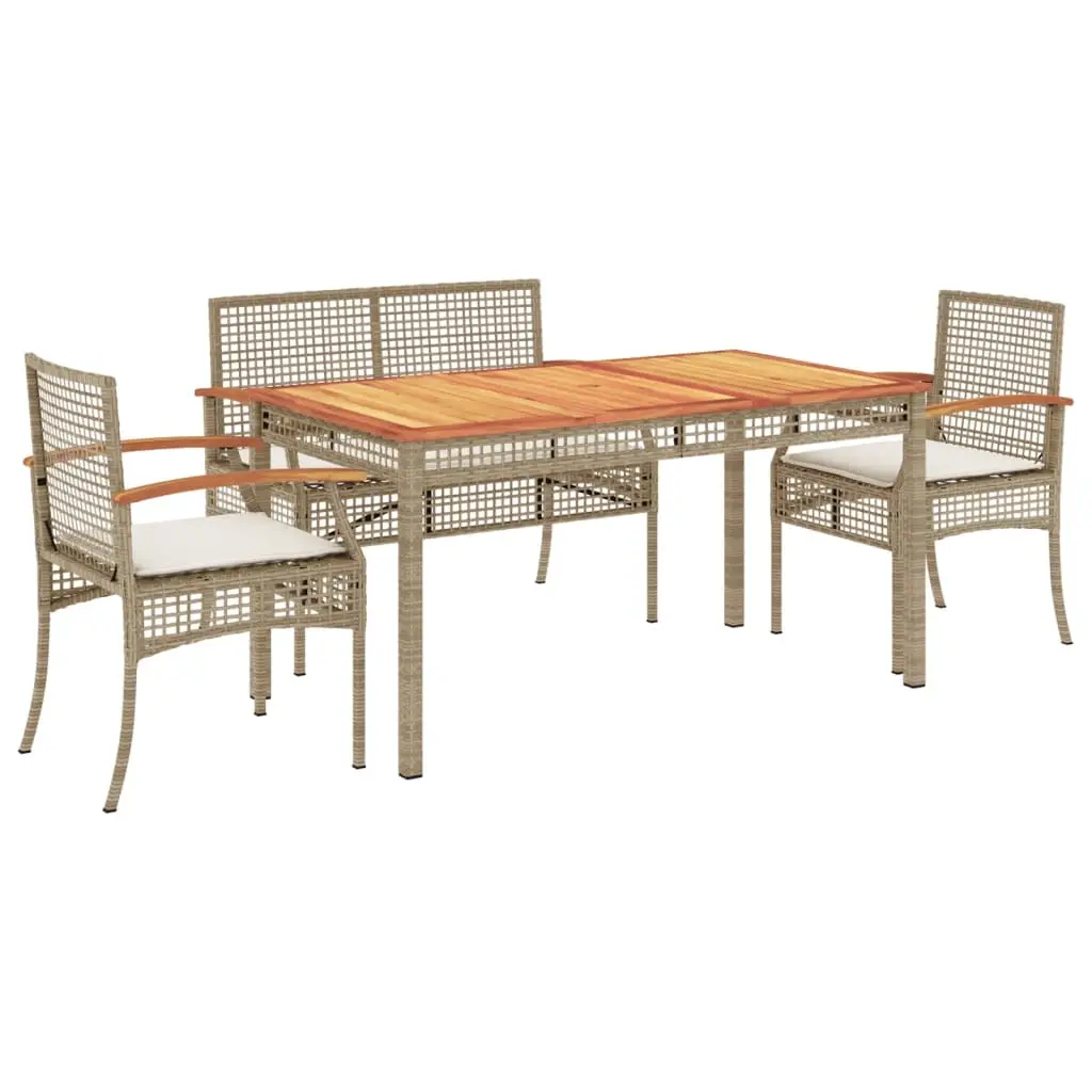Ensemble de 4 pcs table de jardin et chaises avec coussins – mobilier de jardin beige résine tressée