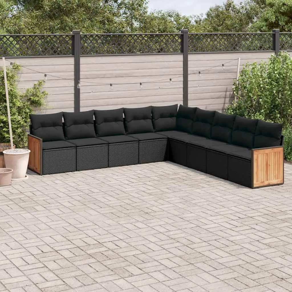 Ensemble de jardin 9 pcs noir en résine tressée avec rangement et coussins lavables – ComfortXL Outdoor Living