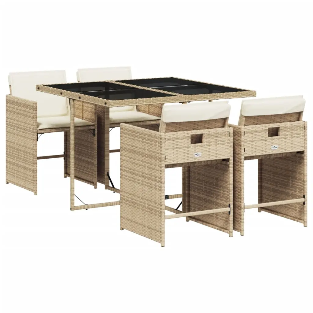 Ensemble de 5 pcs table de jardin et chaises avec coussins – mobilier de jardin Beige poly rotin-JU2721