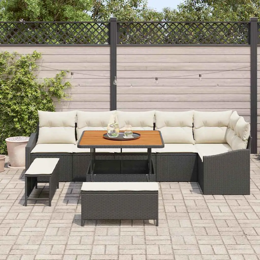 Ensemble de canapé de jardin avec coussin 9 pcs Noir Poly rotin vidaXL 3364615