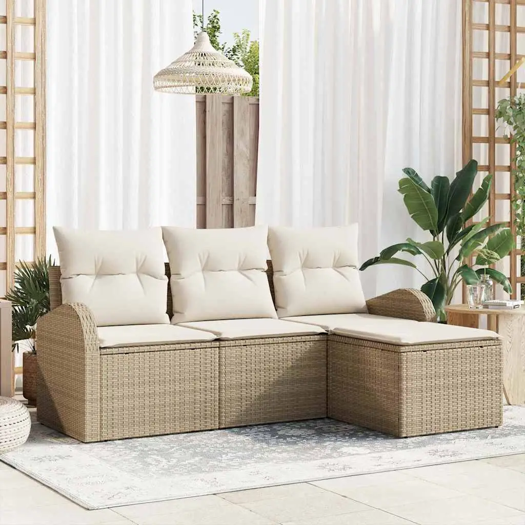 Ensemble de Canapés avec coussin 4 pcs Beige et blanc polyrotin vidaXL 3354660