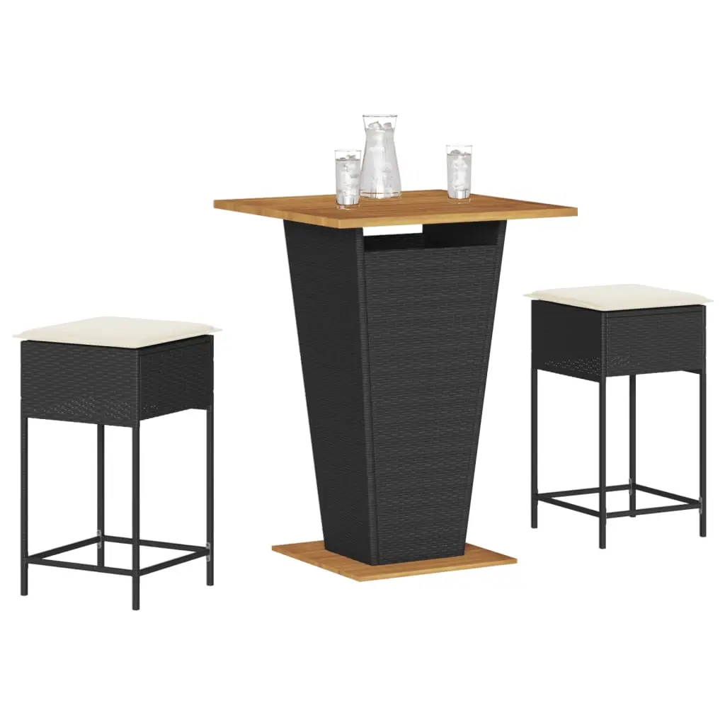 Ensemble de bar de jardin 3 pcs avec coussins noir poly rotin vidaXL 3261480