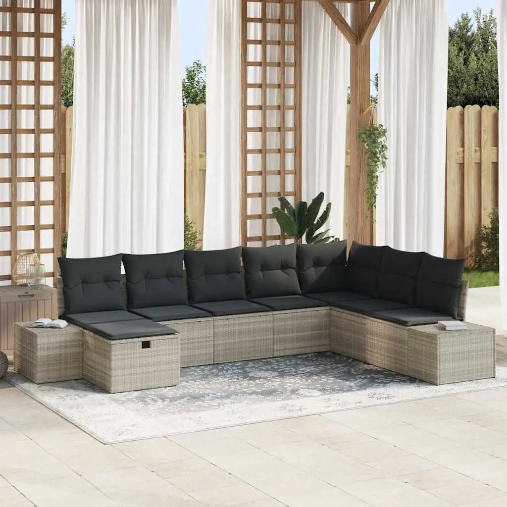 Ensemble de jardin 8 places en poly rotin avec coussins confortables Gris clair – ComfortXL Outdoor Living
