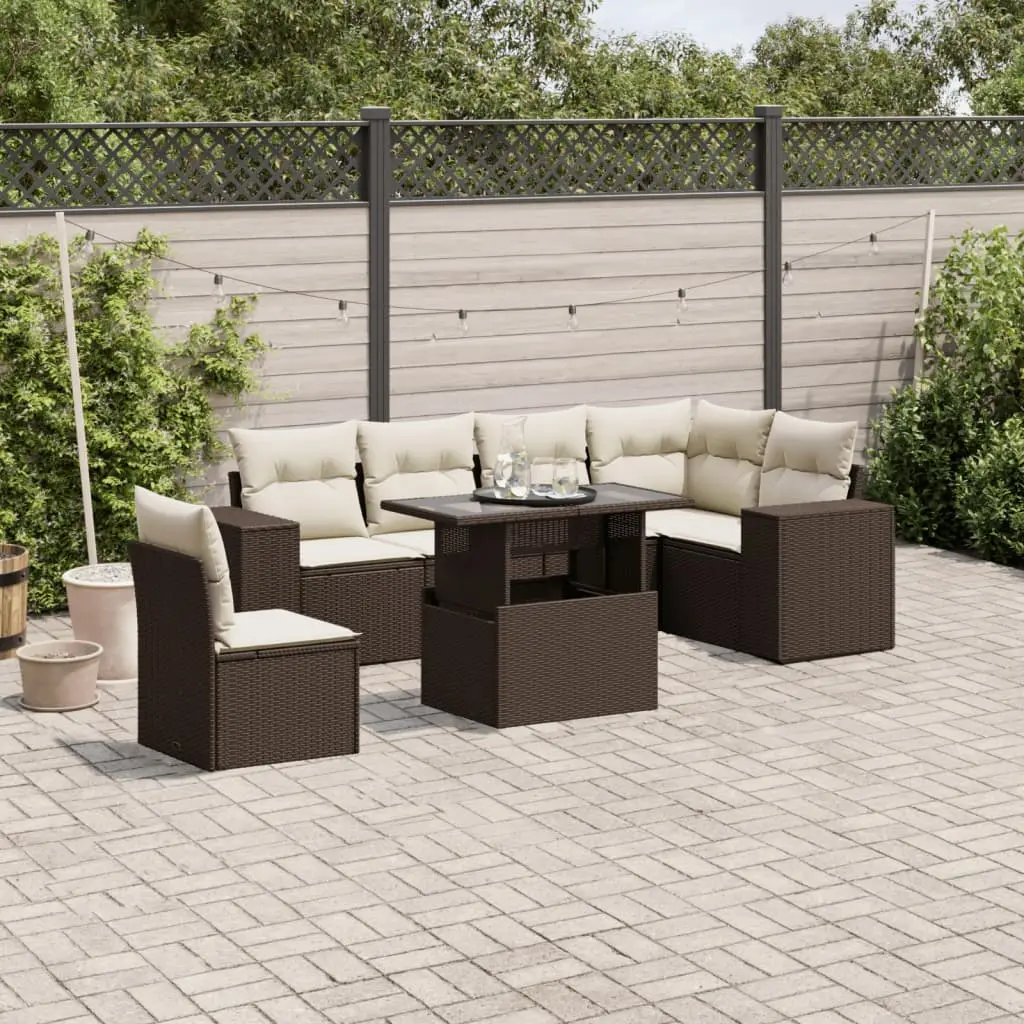 Ensemble canapés de jardin 7 places résine tressée table ajustable marron – ComfortXL Outdoor Living