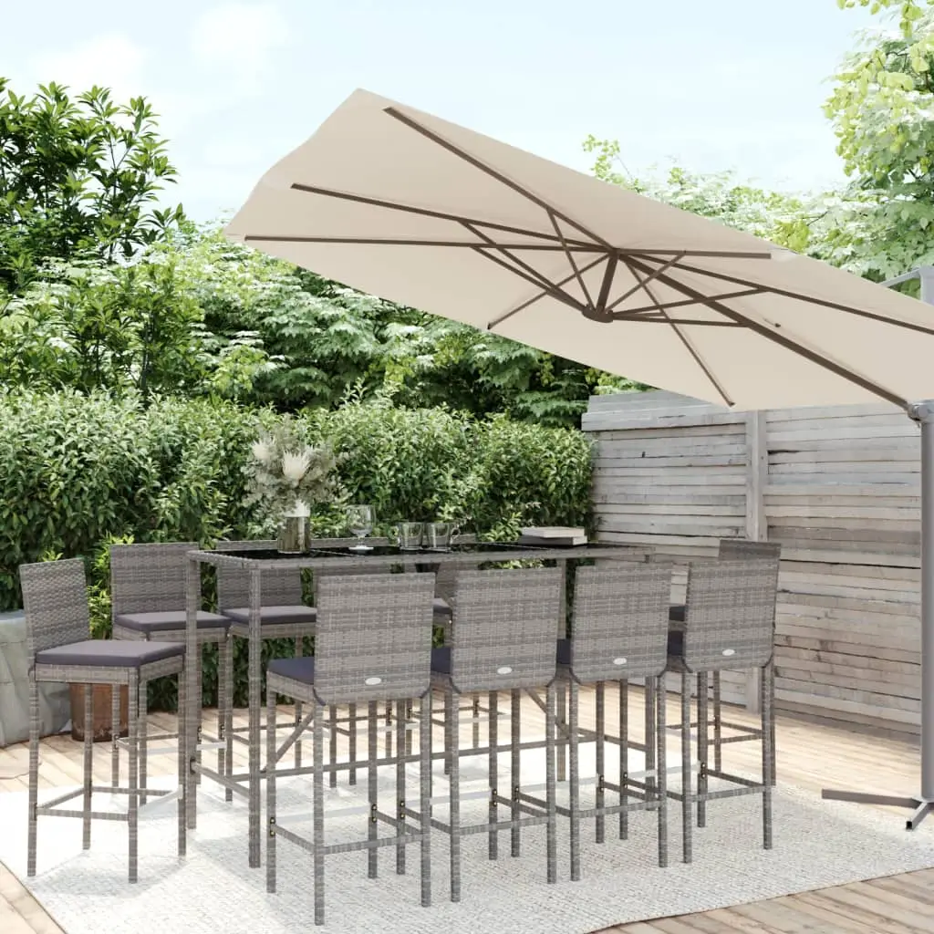 Ensemble de bar de jardin 11 pcs avec coussins gris poly rotin vidaXL 3187650