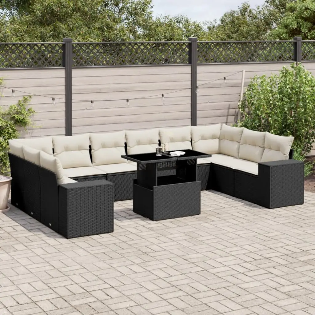 Ensemble de Jardin XXL 11 Pièces Noir Résine Tressée avec Table Relevable Jardin – ComfortXL Outdoor Living