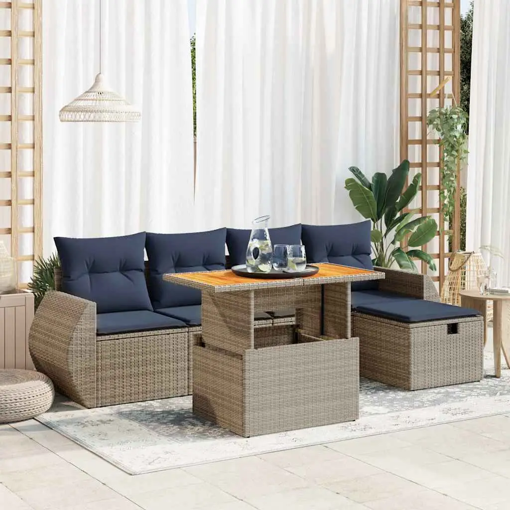 Ensemble de Jardin Modulable Résine Tressée Acier avec Rangement sous Assise pour Patio Gris Coussins Bleus 6pcs – ComfortXL Outdoor Living