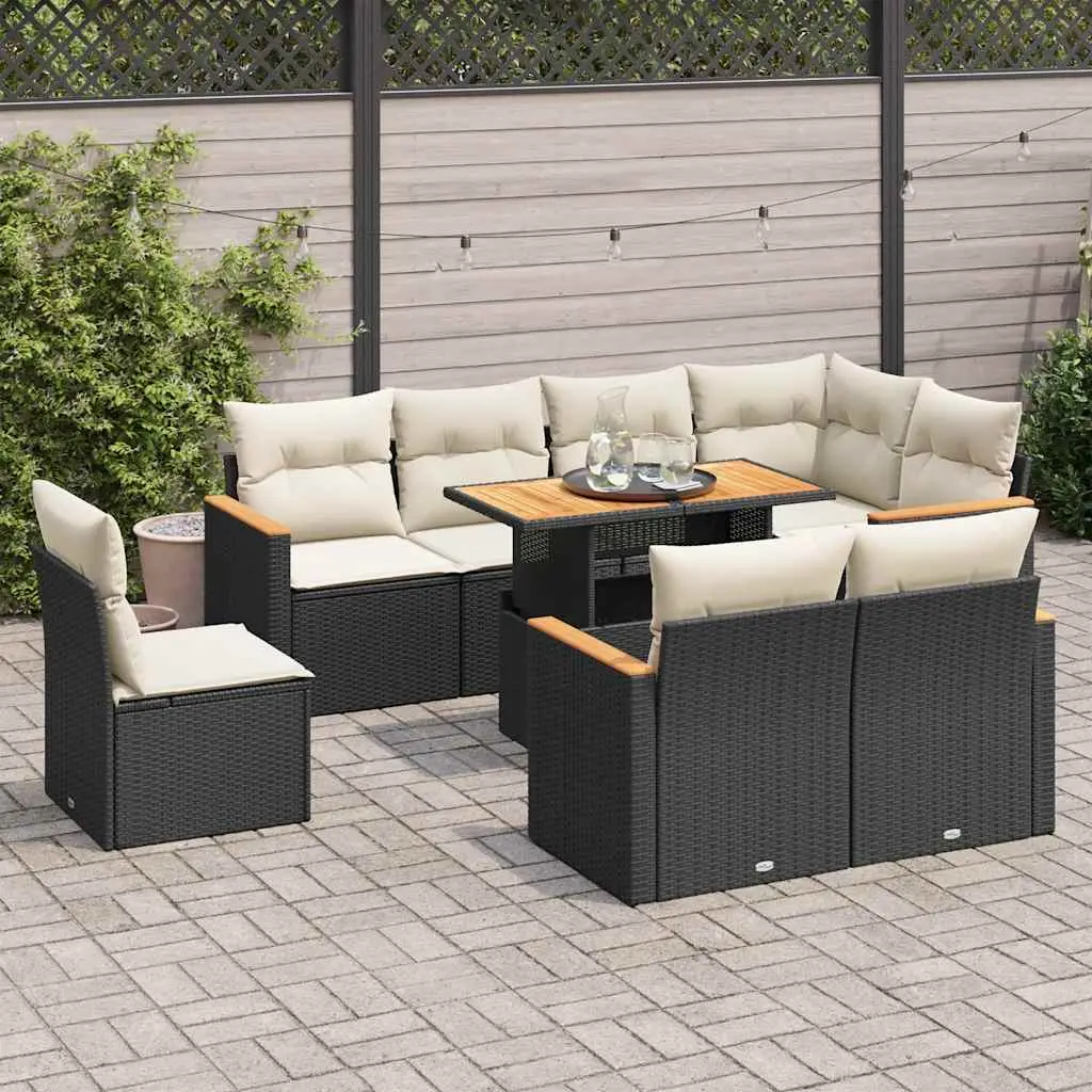 Ensemble de Jardin 8 Places Poly Rotin Noir avec Coffre de Rangement et Coussins Déhoussables Blanc Crème – ComfortXL Outdoor Living