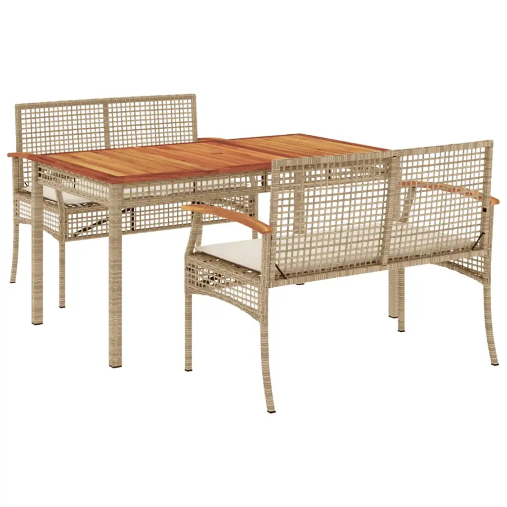 Ensemble de 3 pcs table de jardin et chaises avec coussins – mobilier de jardin Beige poly rotin-JU2831