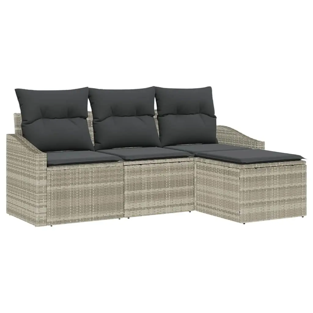 Ensemble de Canapés avec coussin 4 pcs | Canapé D’extérieur | Sofa De Jardin Gris clair polyrotin Maison Chic