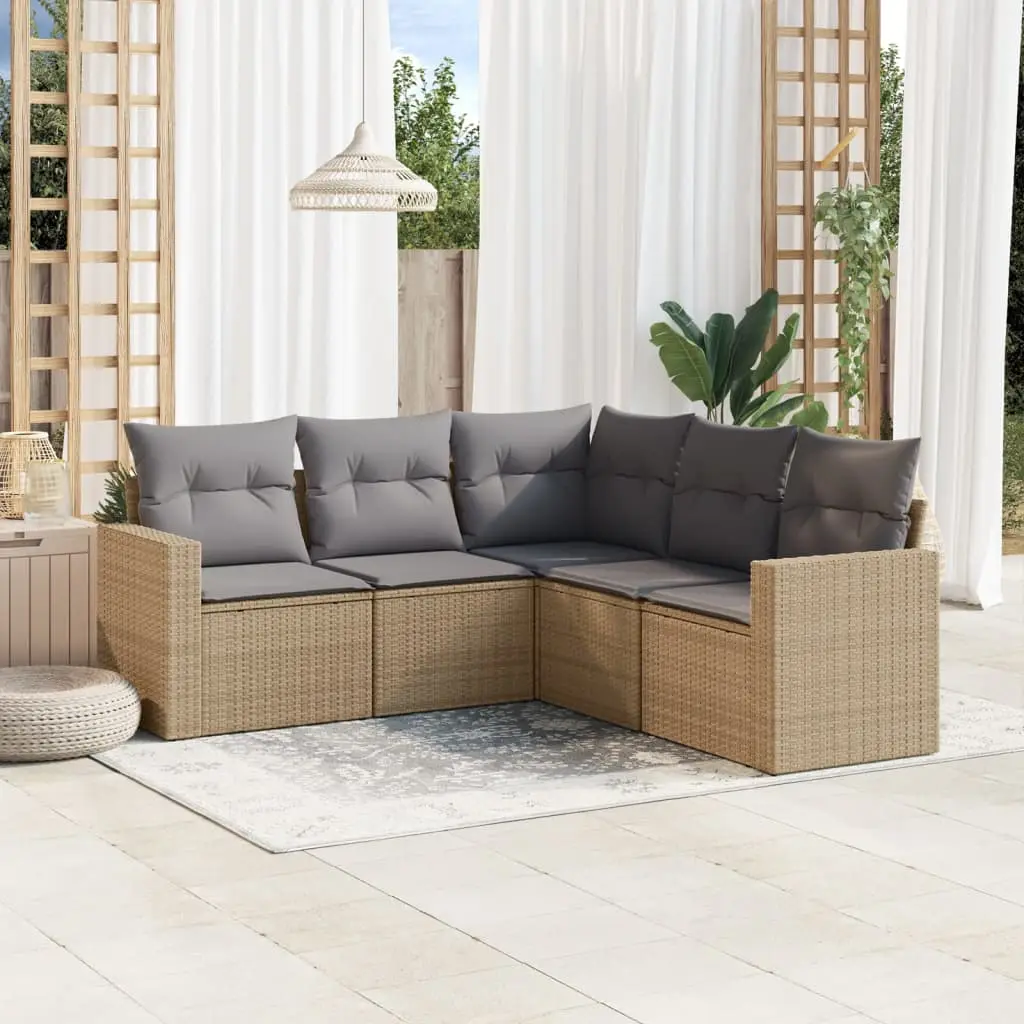 Ensemble canapé extérieur 5 places en résine tressée design moderne pour jardin Beige – ComfortXL Outdoor Living