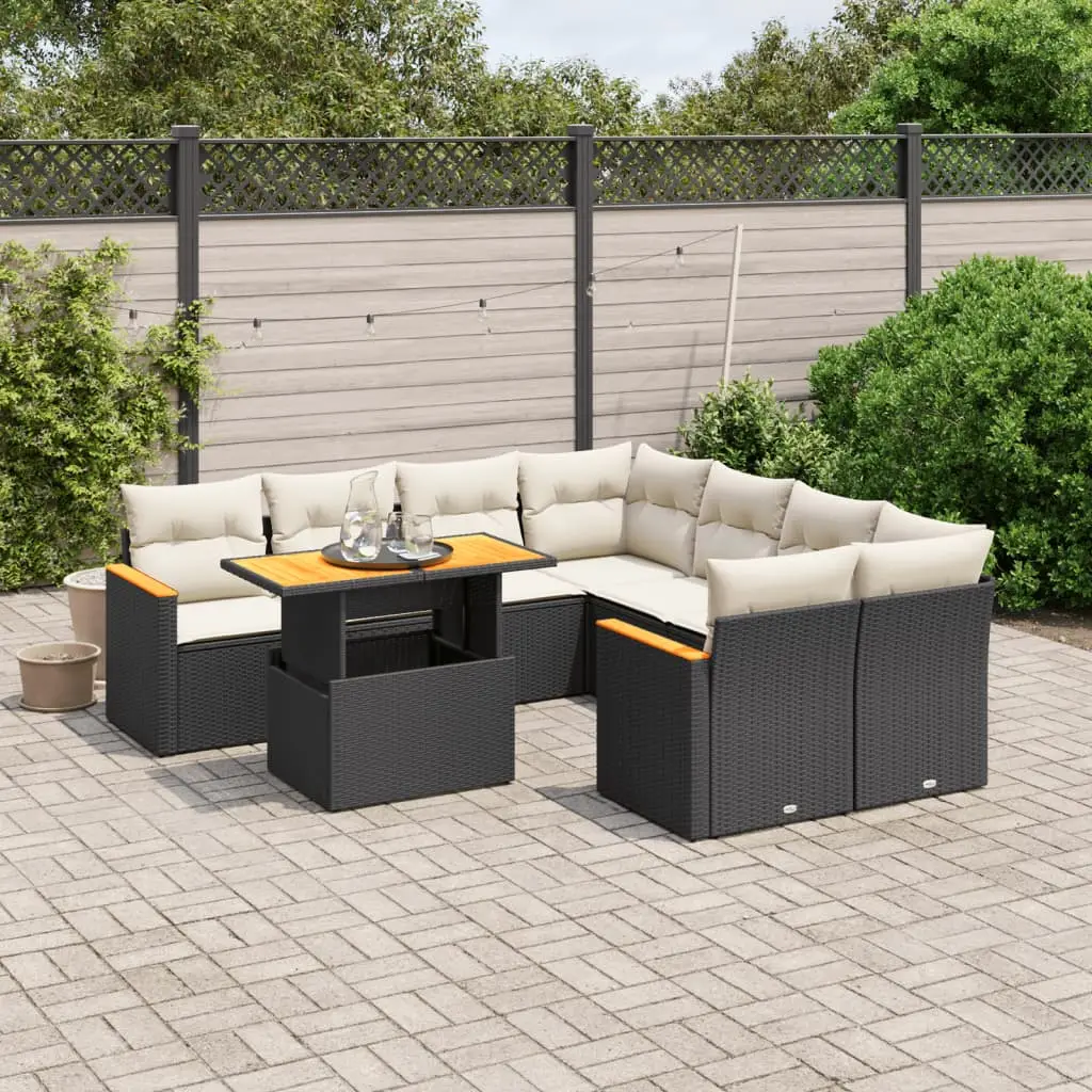 Ensemble de jardin 8 places en résine tressée et acier avec table relevable Noir – ComfortXL Outdoor Living