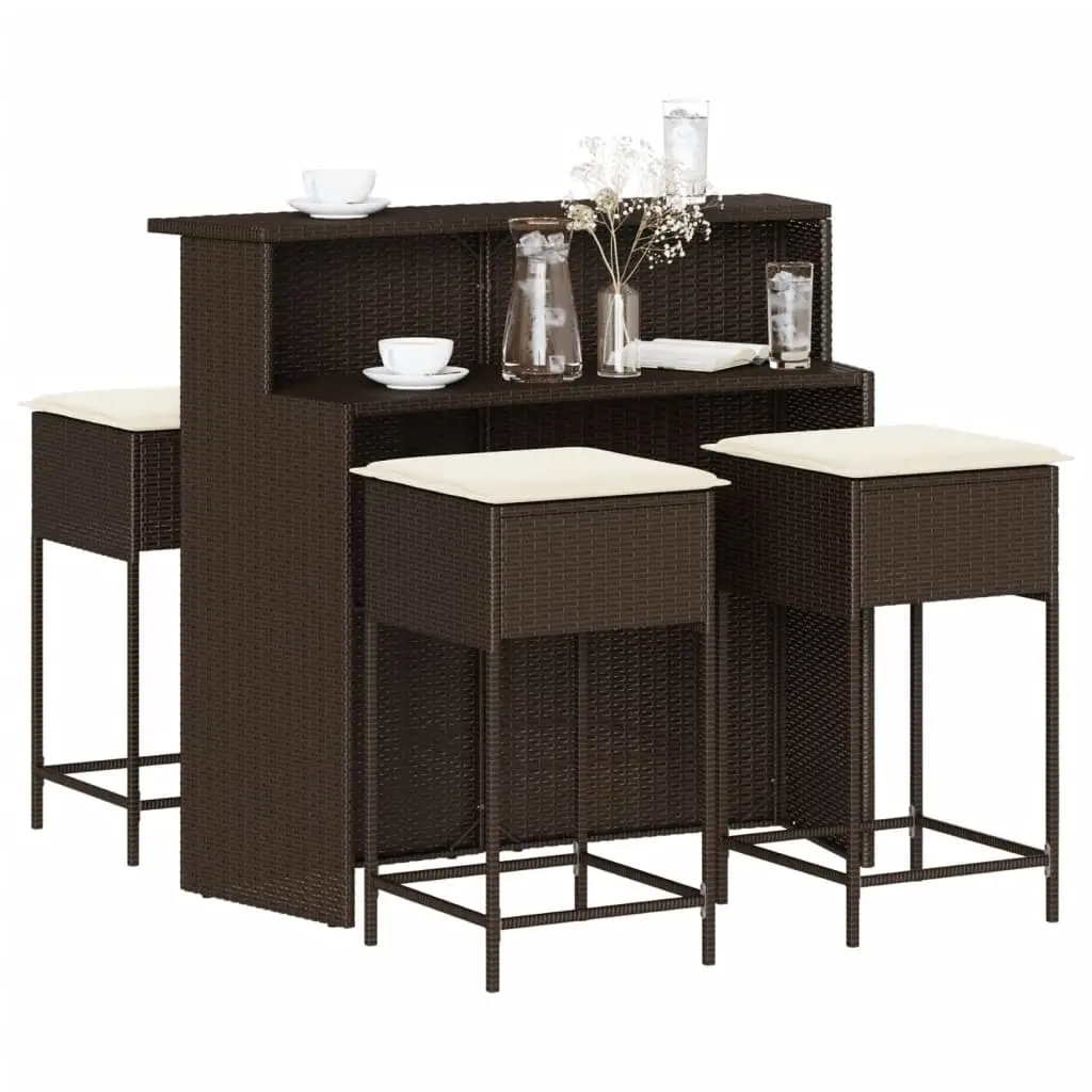 Ensemble de bar de jardin avec coussins 5 pcs marron poly rotin vidaXL 3261485