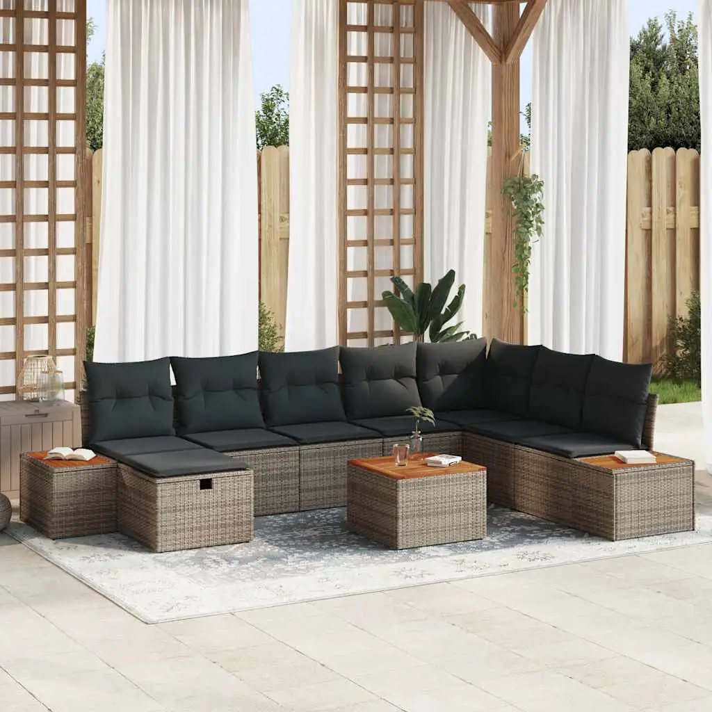 Ensemble de canapé de jardin avec coussin 9 pcs Gris polyrotin vidaXL 3359661