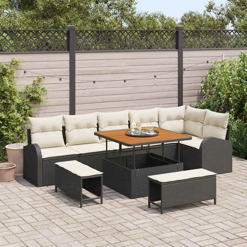 Ensemble de canapé de jardin avec coussin 9 pcs Noir polyrotin vidaXL 3362405