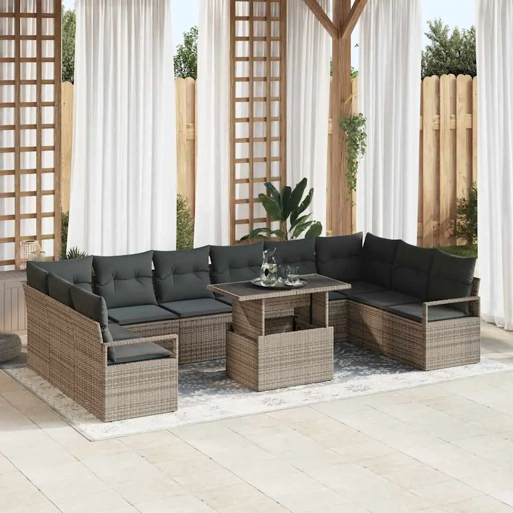 Ensemble canapé de jardin Polyrotin Tissé Main 11 pièces Gris – ComfortXL Outdoor Living