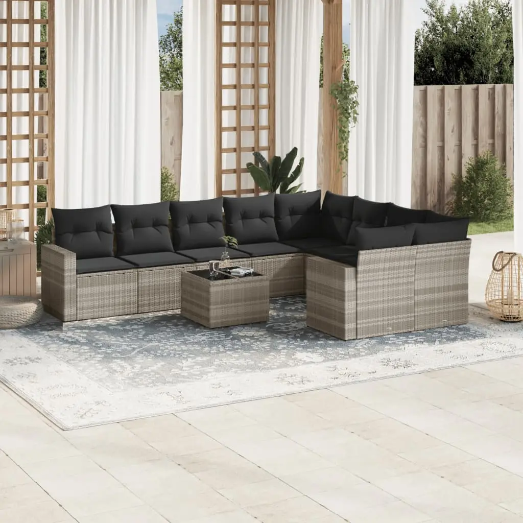 Ensemble de jardin 9 places en poly rotin Gris clair avec table et rangement intégré – ComfortXL Outdoor Living