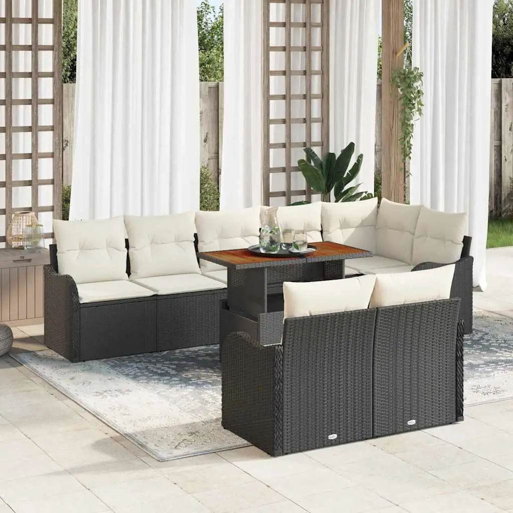 Ensemble de canapé de jardin avec coussin 9 pcs Noir et crème vidaXL 3349473