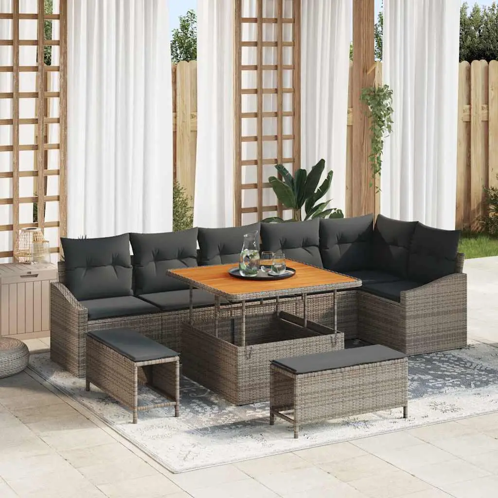 Ensemble de canapé de jardin avec coussin 9 pcs Gris polyrotin vidaXL 3362668