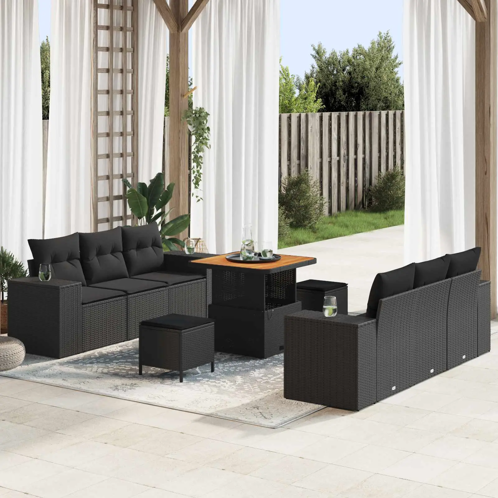 Ensemble de canapé de jardin avec coussin 9 pcs Noir Poly rotin vidaXL 3361954