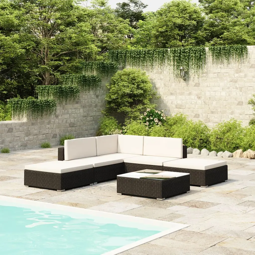 Ensemble de jardin 6 pièces en résine tressée avec table basse pour extérieur et balcon Noir – ComfortXL Outdoor Living