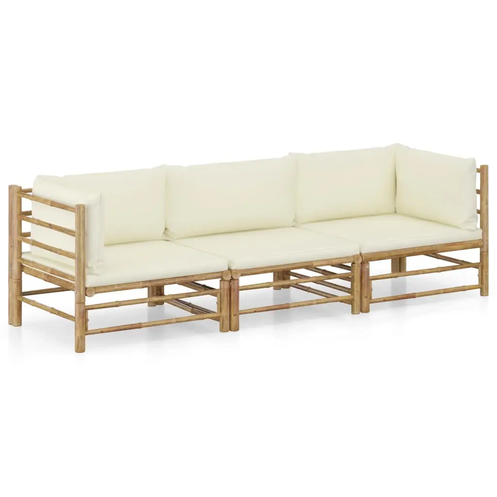Ensemble de Jardin d’Angle en Bambou 3 Pièces Modulable avec Coussins Crème – ComfortXL Outdoor Living