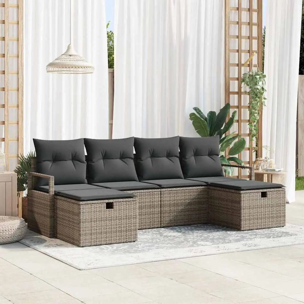 Ensemble de Canapés avec coussin 6 pcs Gris polyrotin vidaXL 3359218
