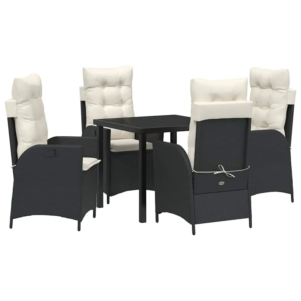 Ensemble de salle à manger pour jardin 5 pcs Noir polyrotin vidaXL 3380478 Noir et blanc crème