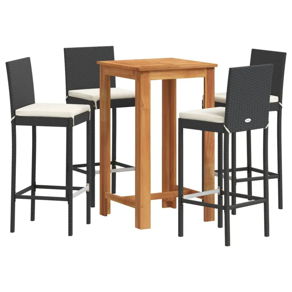 Ensemble de 5 pcs bar de jardin – Mobilier d’extérieur – Mobilier de jardin noir bois massif acacia rotin-JU2186