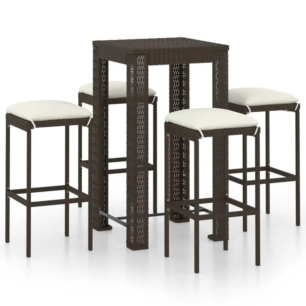 Ensemble de 5 pcs bar de jardin – Mobilier d’extérieur – Mobilier de jardin coussins Résine tressée Marron-JU2015