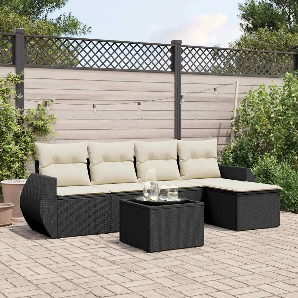 Ensemble Canapés de Jardin 5 Places avec Rangement en Résine Tressée Modulable pour Balcon Noir et Blanc Crème – ComfortXL Outdoor Living